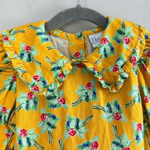 Mousefeathers Mustard Yellow Floral Prairie Ruffle Dress 5 5T Peter Pan Collar - Picture 4 of 8
